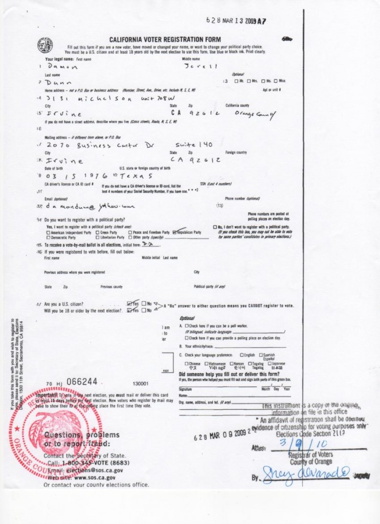 Damon Dunn registration Damon Dunn registration