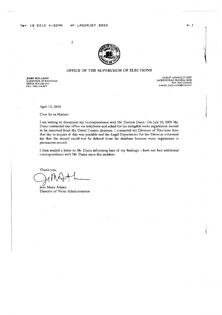 Dunn's Request to Delete Record Dunn's Request to Delete Record