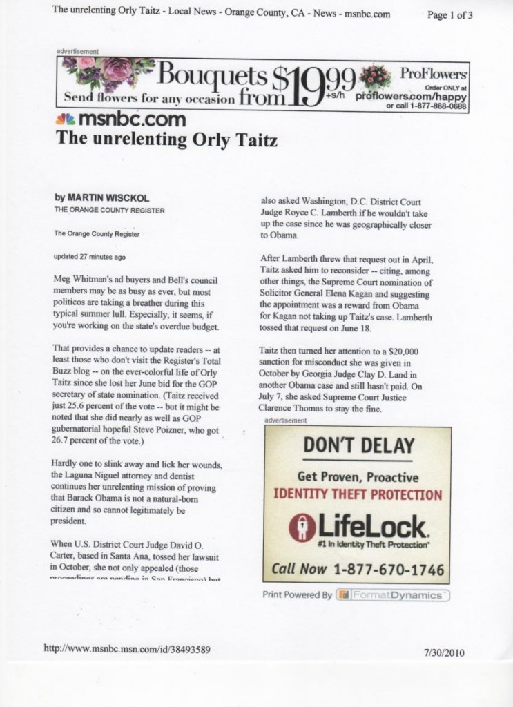 MSNBC 07.30.10. unrelenting Taitz