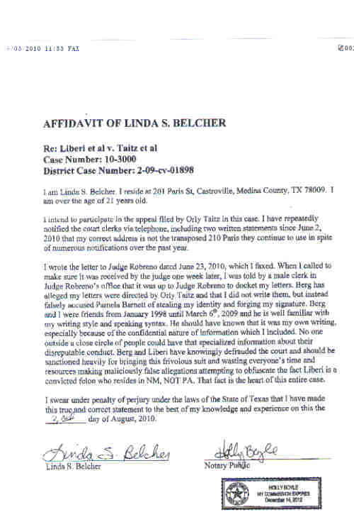 Affidavit of Linda S Belcher - IMAGE1 Affidavit of Linda S Belcher - IMAGE1