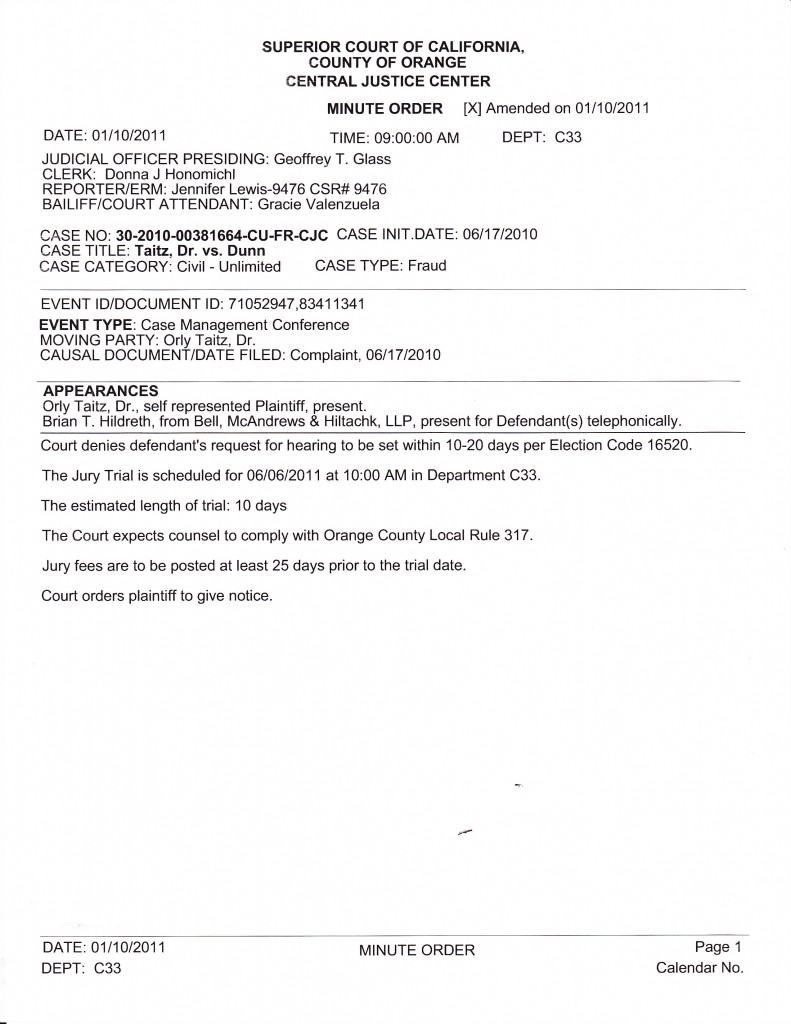 Taitz v Dunn 01.10.2011 order to hold trial on 06.06.2011