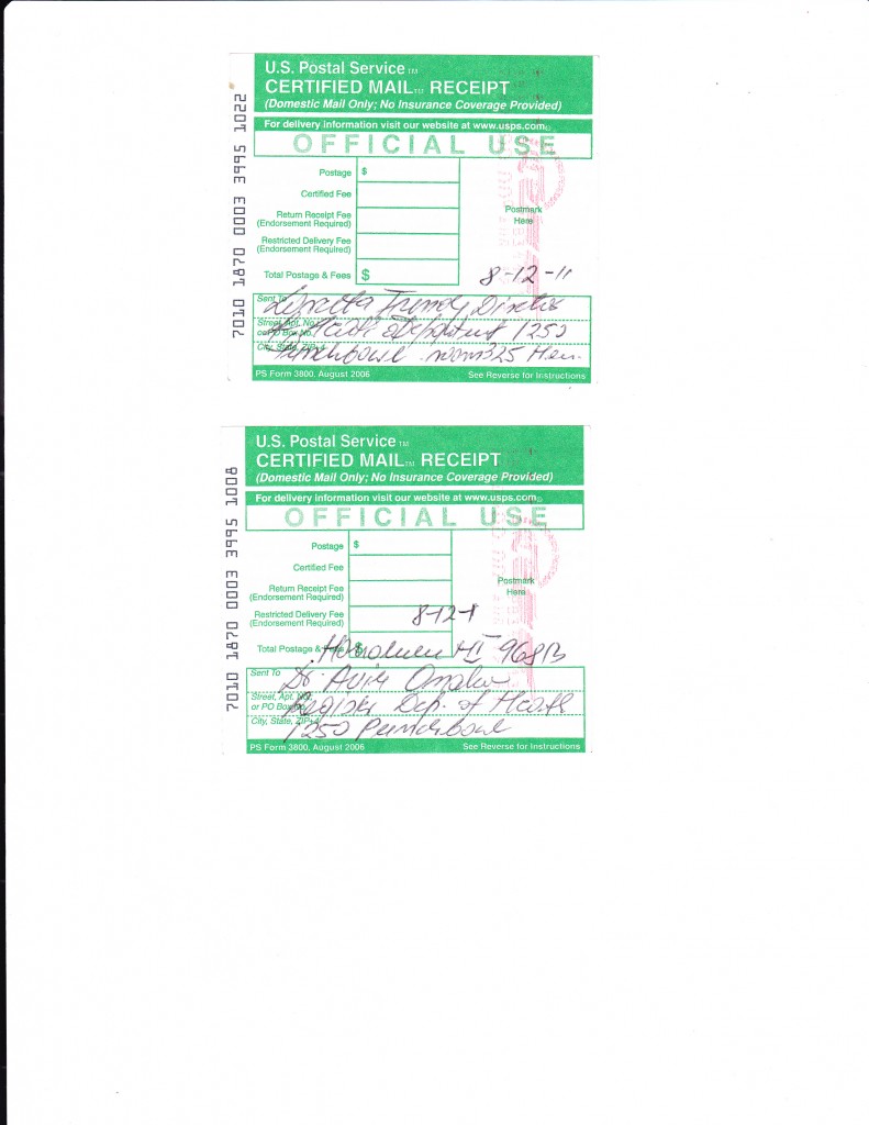 certified mail Fuddy, Onaka