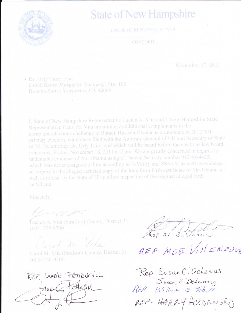 Letter from NH state Representatives