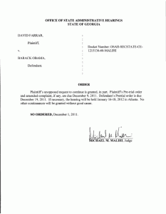 Farrar v Obama Order for extension and date for hearing