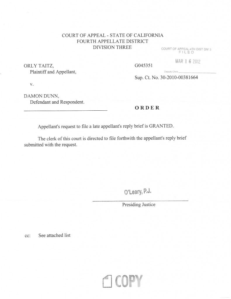 Extension on reply brief Taitz v Dunn