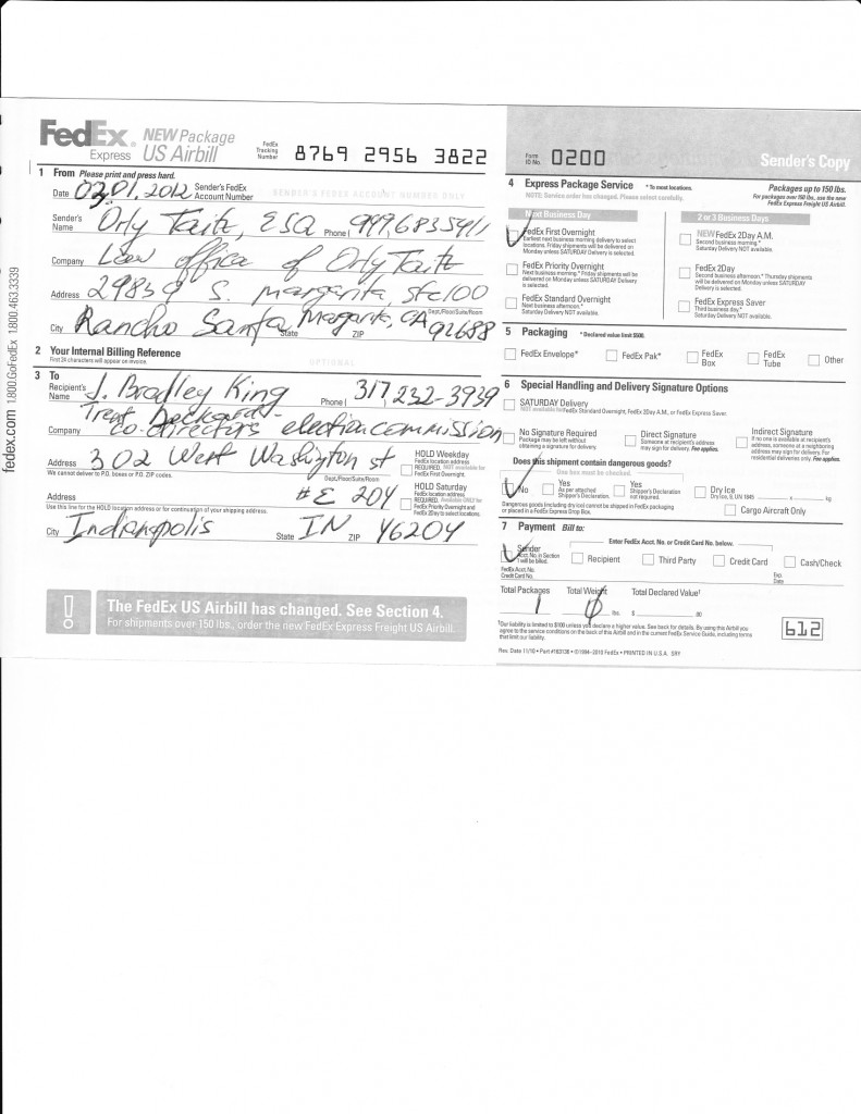 FedEX receipt 03.01.2012 IN elections board