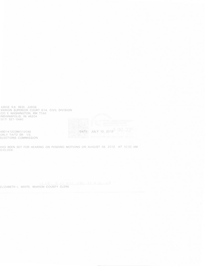 Taitz v Indiana Election commission Hearing scheduled August 8