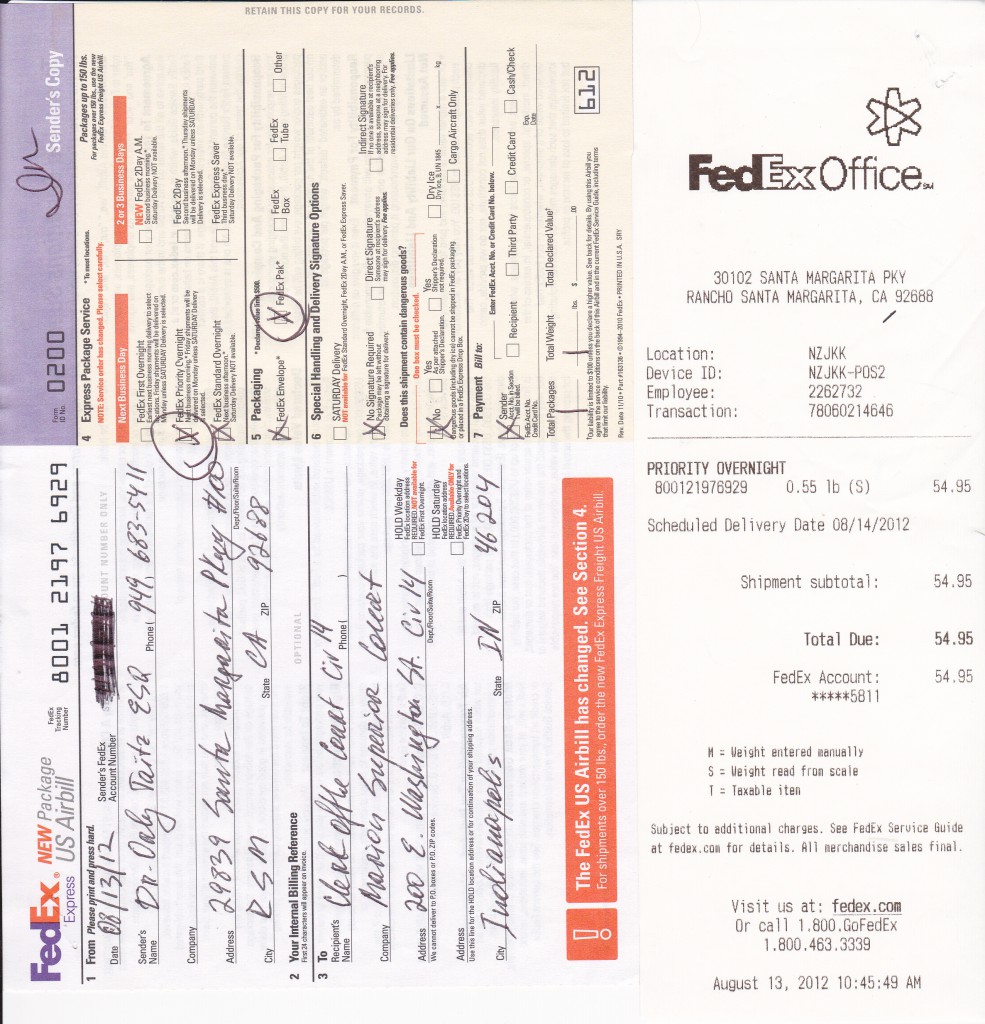 Fed Ex receipt proposed order Judge Reid - Copy