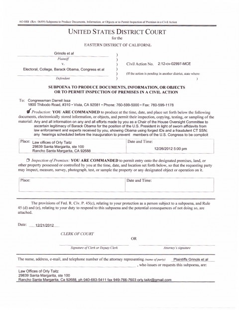 Grinols Subpoena on Issa p1