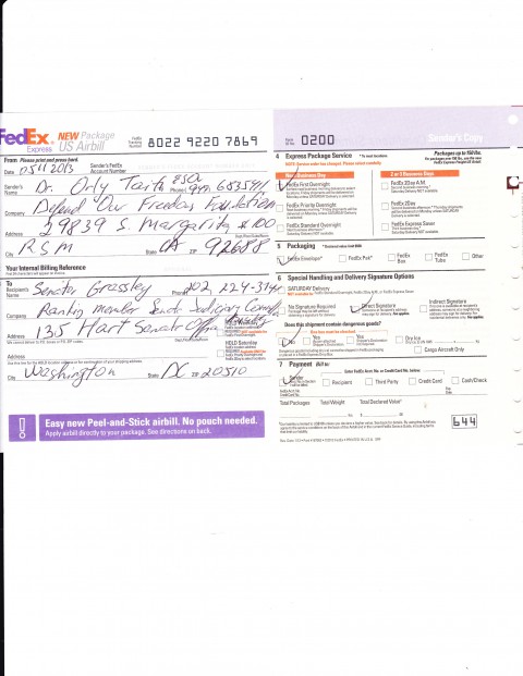 Senator Grassley FedEx receipt